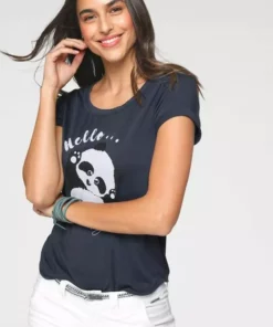 KangaROOS T-Shirt mit niedlichem Pandaprint vorne und hinten Anthrazit-meliert, Marine -KangaROOS Verkaufsladen 35214859