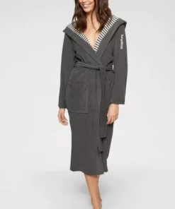 Damenbademantel »Dalia«, KangaROOS, außen Unifarben und innen mit Streifen Anthrazit-weiß, Blau-weiß, Beere