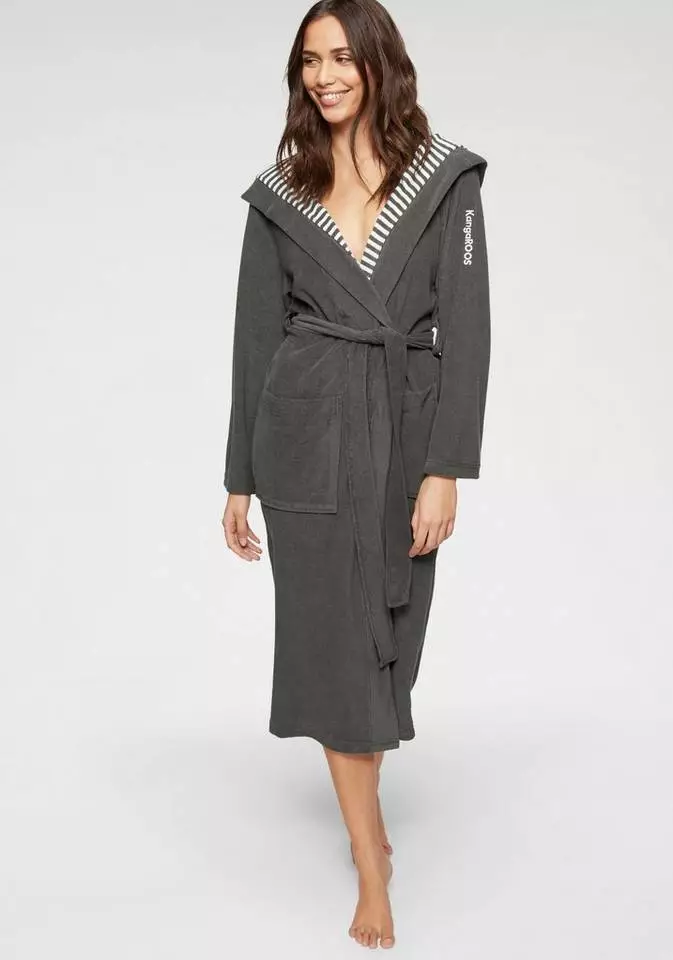 Damenbademantel »Dalia«, KangaROOS, außen Unifarben und innen mit Streifen Anthrazit-weiß, Blau-weiß, Beere 1 Damenbademantel »Dalia«, KangaROOS, außen Unifarben und innen mit Streifen Anthrazit-weiß, Blau-weiß, Beere