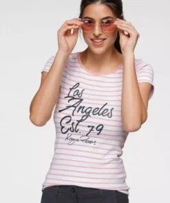 KangaROOS T-Shirt mit großem Logoschriftzug in Handschrift-Optik Marine-weiß, Weiß-rosa