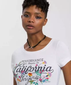 KangaROOS T-Shirt mit blumigen Logodruck im Vintage-Retro-Look - NEUE KOLLEKTION Blau-melange, Weiß -KangaROOS Verkaufsladen 3ed6a912 a928 5897 9bd3 78c82aacaaa9