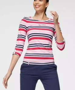 KangaROOS Langarmshirt im tollen Streifen-Design und Logo-Druck - NEUE KOLLEKTION Marine-petrol-coral-weiß, Rot-rosa-marine-weiß