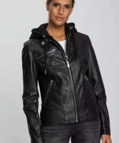 KangaROOS Lederjacke im Biker-Look mit abnehmbaren Sweateinsatz - NEUE KOLLEKTION Lindgrün, Schwarz, Ecru