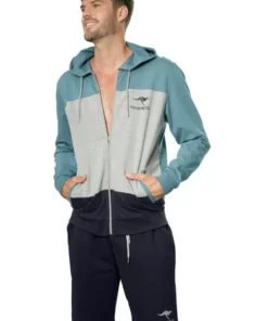KangaROOS Kapuzensweatjacke im Colourblock Design Grau-meliert-weiß-navy, Petrol-grau-meliert-navy