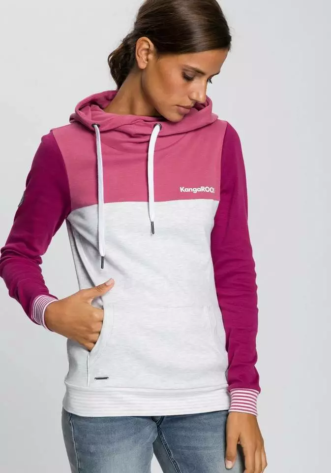 KangaROOS Kapuzensweatshirt mit modischer Kombination aus Color-Blocking und Streifen Beere-rose, Marine-nachtblau, Schwarz-weiß-hellgrau-meliert 1 KangaROOS Kapuzensweatshirt mit modischer Kombination aus Color-Blocking und Streifen Beere-rose, Marine-nachtblau, Schwarz-weiß-hellgrau-meliert
