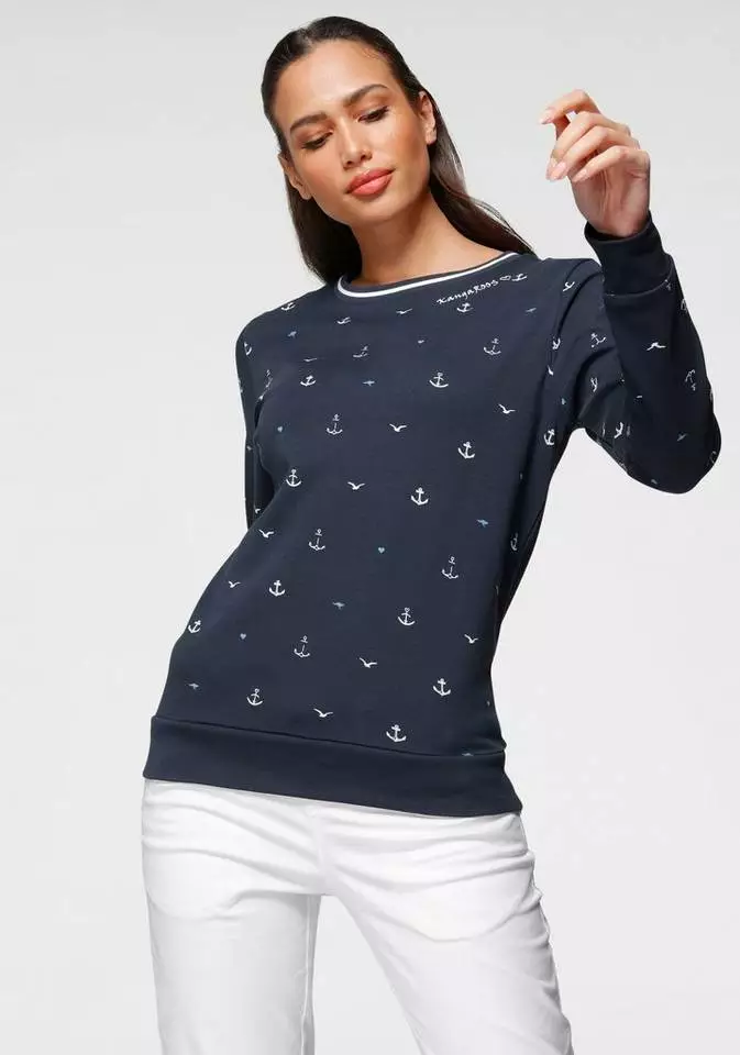 KangaROOS Sweatshirt in verschiedenen maritimen Druck-Varianten Weiß, Himbeere-meliert, Marine 1 KangaROOS Sweatshirt in verschiedenen maritimen Druck-Varianten Weiß, Himbeere-meliert, Marine