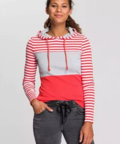 KangaROOS Kapuzenshirt in verspielter Ringel-Optik mit Colorblocking Design Schwarz-weiß-hellgrau, Weiß-marine-rauchblau, Coral-hellgrau-gestreift, Grün-marine-gestreift