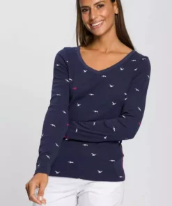 KangaROOS Langarmshirt mit hanseatischem Alloverdruck - NEUE KOLLEKTION Rosa-meliert, Marine
