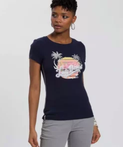 KangaROOS T-Shirt mit "Long Beach" Print Marine, Grau-bedruckt, Weiß