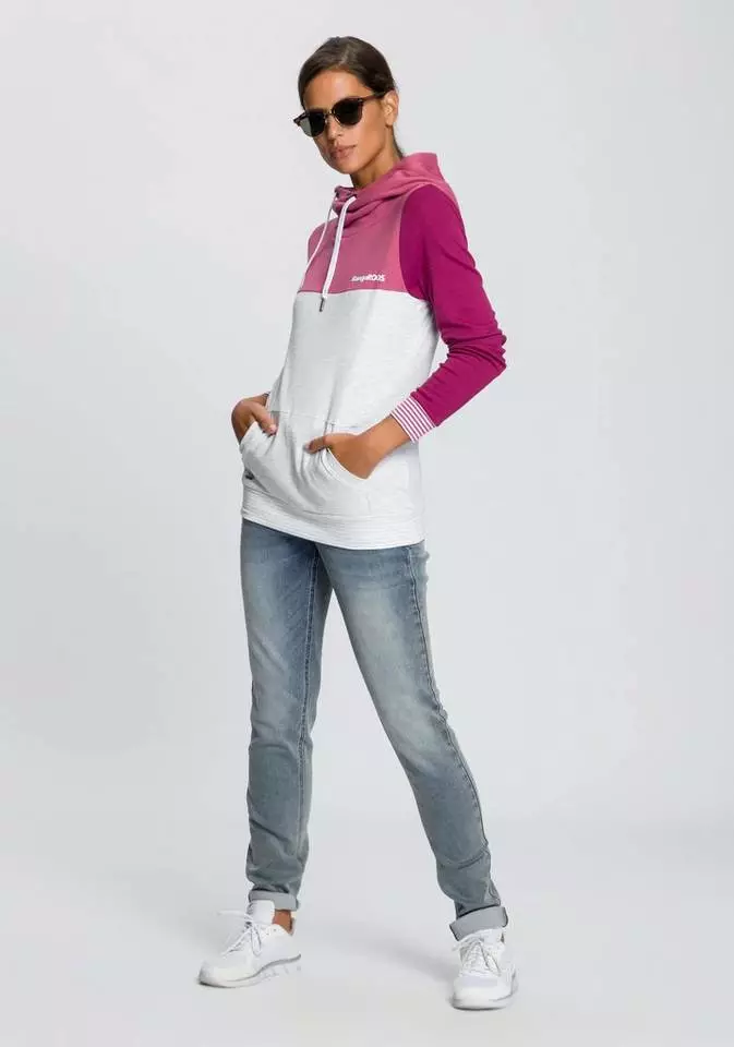 KangaROOS Kapuzensweatshirt mit modischer Kombination aus Color-Blocking und Streifen Beere-rose, Marine-nachtblau, Schwarz-weiß-hellgrau-meliert 8 KangaROOS Kapuzensweatshirt mit modischer Kombination aus Color-Blocking und Streifen Beere-rose, Marine-nachtblau, Schwarz-weiß-hellgrau-meliert – Bild 8
