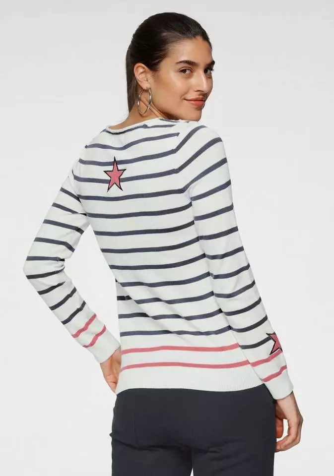 KangaROOS Streifenpullover mit kontrastfarbigen, aufgenähten Sternen Schwarz-grau-wollweiß-gestreift, Blau-weiß-rosa-gestreift, Wollweiß-blau-hellpink-gestreift 3 KangaROOS Streifenpullover mit kontrastfarbigen, aufgenähten Sternen Schwarz-grau-wollweiß-gestreift, Blau-weiß-rosa-gestreift, Wollweiß-blau-hellpink-gestreift – Bild 3