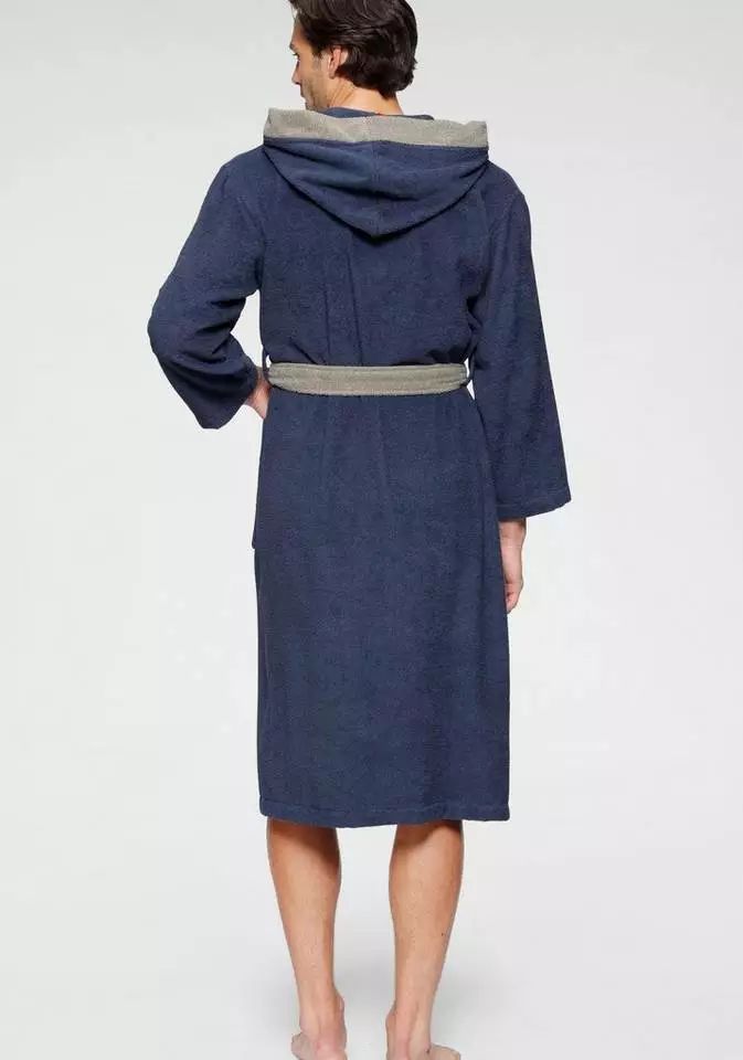 Unisex-Bademantel »Henry«, KangaROOS, mit Kaputze und Logostickerei Marine, Taupe 4 Unisex-Bademantel »Henry«, KangaROOS, mit Kaputze und Logostickerei Marine, Taupe – Bild 4