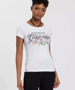 KangaROOS T-Shirt mit blumigen Logodruck im Vintage-Retro-Look - NEUE KOLLEKTION Blau-melange, Weiß