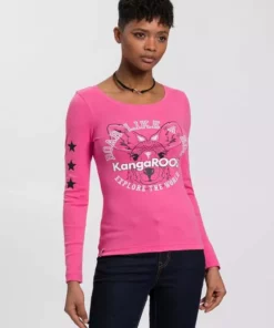 KangaROOS Langarmshirt mit Känguru-Front-Print Blau, Pink, Bedruckt-weiß, Schwarz-bedruckt