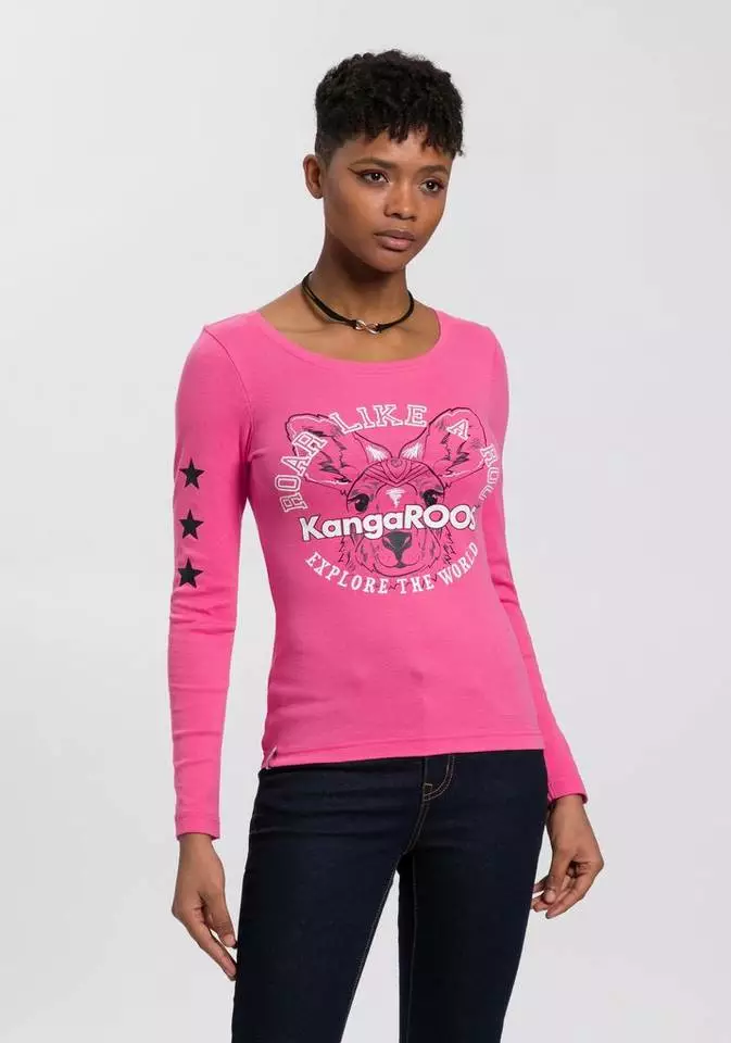 KangaROOS Langarmshirt mit Känguru-Front-Print Blau, Pink, Bedruckt-weiß, Schwarz-bedruckt 1 KangaROOS Langarmshirt mit Känguru-Front-Print Blau, Pink, Bedruckt-weiß, Schwarz-bedruckt