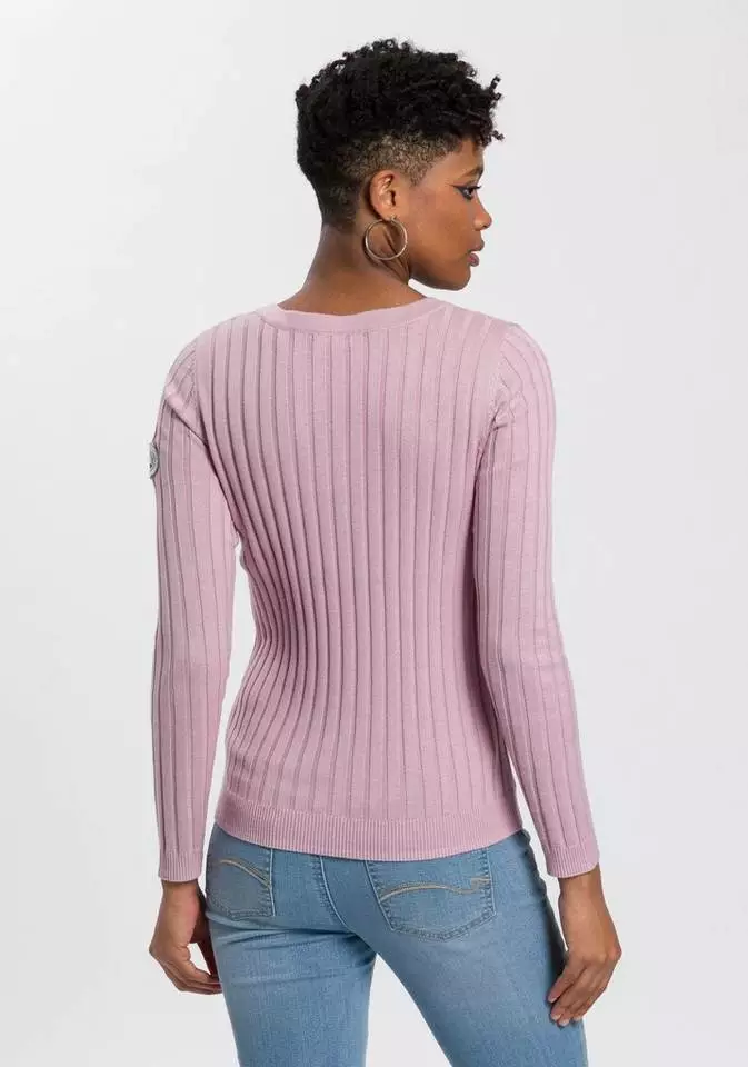 KangaROOS Strickpullover mit Knöpfen in gestreift und uni Rosa, Marine, Graublau 2 KangaROOS Strickpullover mit Knöpfen in gestreift und uni Rosa, Marine, Graublau – Bild 2