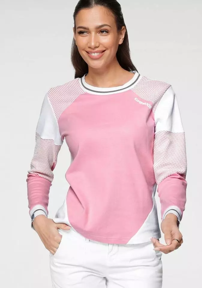 KangaROOS Sweatshirt im Colorblocking-Design mit Pünktchen Rosa-weiß-hellgrau-bedruckt, Schwarz-hellgrau-meliert, Himbeere-meliert, Marine-hellblau 1 KangaROOS Sweatshirt im Colorblocking-Design mit Pünktchen Rosa-weiß-hellgrau-bedruckt, Schwarz-hellgrau-meliert, Himbeere-meliert, Marine-hellblau