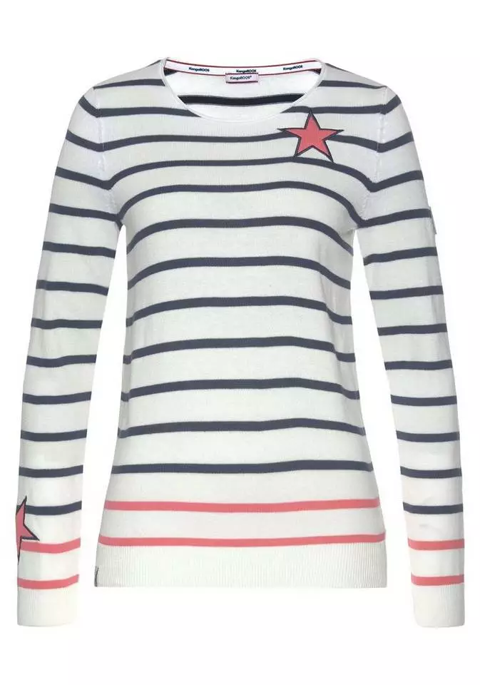 KangaROOS Streifenpullover mit kontrastfarbigen, aufgenähten Sternen Schwarz-grau-wollweiß-gestreift, Blau-weiß-rosa-gestreift, Wollweiß-blau-hellpink-gestreift 6 KangaROOS Streifenpullover mit kontrastfarbigen, aufgenähten Sternen Schwarz-grau-wollweiß-gestreift, Blau-weiß-rosa-gestreift, Wollweiß-blau-hellpink-gestreift – Bild 6