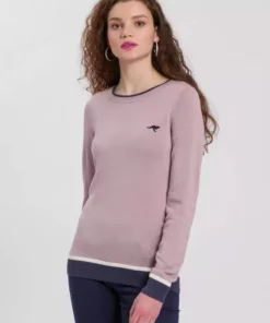 KangaROOS Rundhalspullover mit kontrastfarbenem Saum Schwarz, Offwhite-schwarz, Marine-rot, Rosa-blau