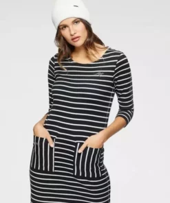 KangaROOS Sweatkleid im maritimen Streifenmuster Schwarz-wollweiß, Weiß-marine-gestreift