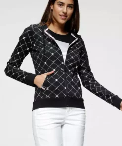 KangaROOS Kapuzensweatjacke mit modischen Logo-Allover-Druck Schwarz-weiß-bedruckt, Weiß-schwarz-bedruckt