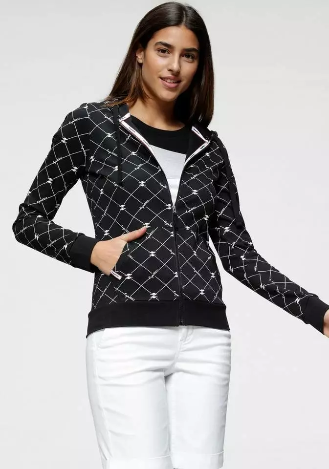 KangaROOS Kapuzensweatjacke mit modischen Logo-Allover-Druck Schwarz-weiß-bedruckt, Weiß-schwarz-bedruckt 1 KangaROOS Kapuzensweatjacke mit modischen Logo-Allover-Druck Schwarz-weiß-bedruckt, Weiß-schwarz-bedruckt