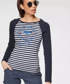 KangaROOS Langarmshirt mit großem Retro Label-Druck und Raglanärmeln - NEUE KOLLEKTION Schwarz-grau, Marine-weiß, Himbeere-weiß