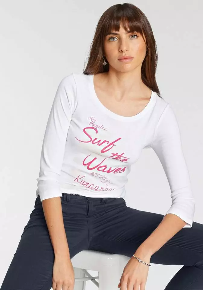 KangaROOS 3/4-Arm-Shirt mit auffälligen Schriftzügen Hellgrau-meliert, Marine, Weiß, Pink 7 KangaROOS 3/4-Arm-Shirt mit auffälligen Schriftzügen Hellgrau-meliert, Marine, Weiß, Pink – Bild 7