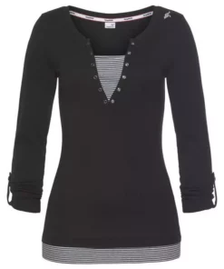 KangaROOS 2-in-1-Shirt mit geöffneter Zierknopfleiste und Turn-up Ärmeln Schwarz-wei&szlig;, Himbeere-marine-wei&szlig;, T&uuml;rkis-schwarz-wei&szlig;, Marine-wei&szlig; -KangaROOS Verkaufsladen 975f160f ef20 5ec6 9e31 fa41bd01d012