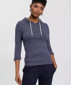 KangaROOS Langarmshirt mit modischem minimalistischen Vögel-Allover-Druck - NEUE KOLLEKTION Blau-meliert, Weiß