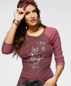 KangaROOS Longsleeve mit Metallic-Print vorne Marine-blau, Schwarz-grau-meliert, Wei&szlig;-hellgrau-meliert, Beere