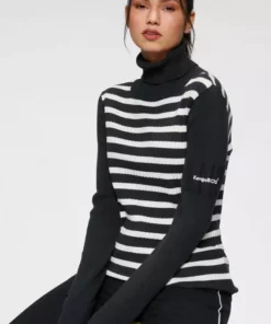 KangaROOS Rollkragenpullover in toller Rippen-Optik Schwarz-wollweiß, Marine-wollweiß