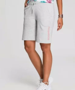 KangaROOS Sweatbermudas mit Kontrastnähten und Label-Print Hellgrau-meliert, Schwarz