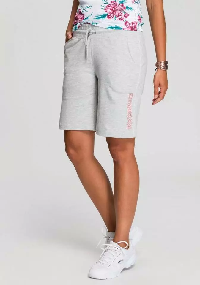 KangaROOS Sweatbermudas mit Kontrastnähten und Label-Print Hellgrau-meliert, Schwarz 1 KangaROOS Sweatbermudas mit Kontrastnähten und Label-Print Hellgrau-meliert, Schwarz