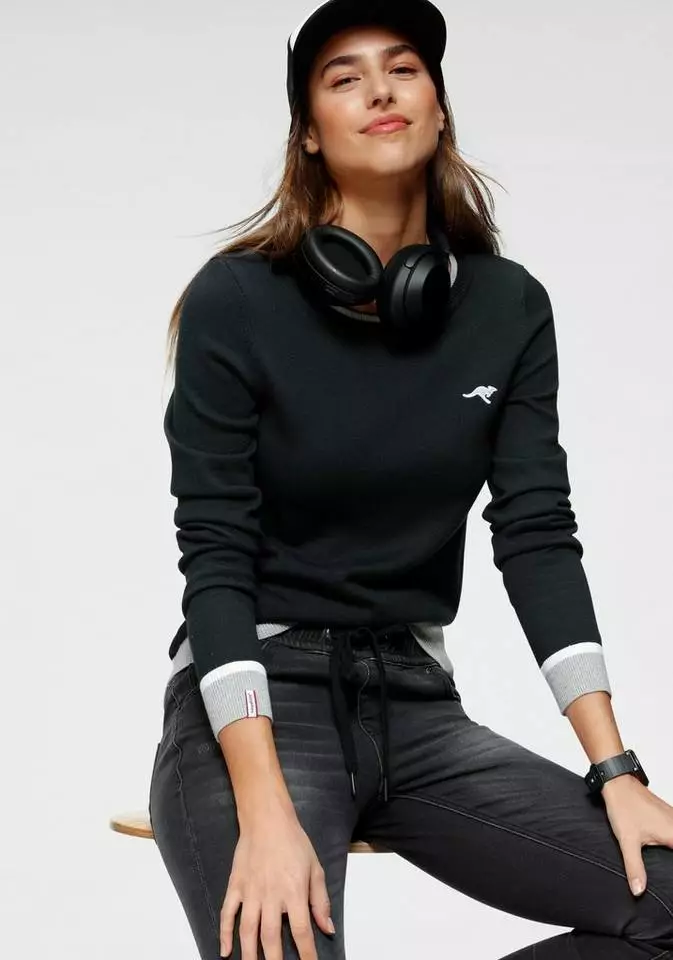 KangaROOS Rundhalspullover mit kontrastfarbenem Saum Schwarz, Offwhite-schwarz, Marine-rot, Rosa-blau 9 KangaROOS Rundhalspullover mit kontrastfarbenem Saum Schwarz, Offwhite-schwarz, Marine-rot, Rosa-blau – Bild 9