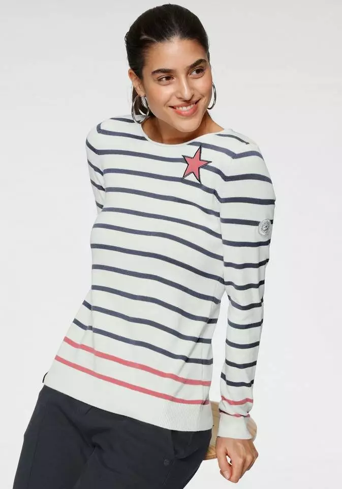 KangaROOS Streifenpullover mit kontrastfarbigen, aufgenähten Sternen Schwarz-grau-wollweiß-gestreift, Blau-weiß-rosa-gestreift, Wollweiß-blau-hellpink-gestreift 2 KangaROOS Streifenpullover mit kontrastfarbigen, aufgenähten Sternen Schwarz-grau-wollweiß-gestreift, Blau-weiß-rosa-gestreift, Wollweiß-blau-hellpink-gestreift – Bild 2