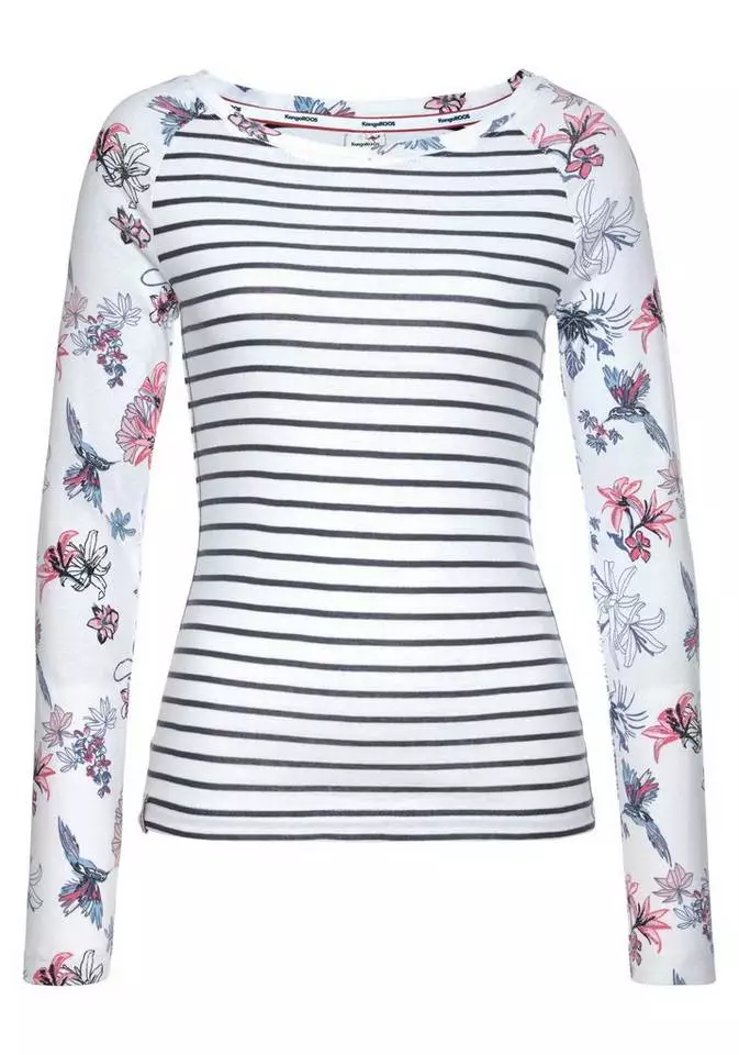 KangaROOS Langarmshirt im angesagtem Mustermix Schwarz, Weiß-marine-gestreift, Himbeere 5 KangaROOS Langarmshirt im angesagtem Mustermix Schwarz, Weiß-marine-gestreift, Himbeere – Bild 5