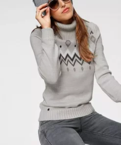 KangaROOS Norwegerpullover mit großem Rollkragen Hellgrau-meliert, Rosa-meliert