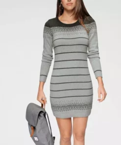 KangaROOS Strickkleid im Norweger-Look Bordeaux-weiß-anthrazit, Grau-rosa, Marine-grau-gelb, Schwarz-weiß-rot
