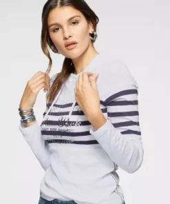 KangaROOS Kapuzenshirt mit goldschimmerndem Metallic-Print im Collage-Style Weiß-marine, Schwarz-weiß