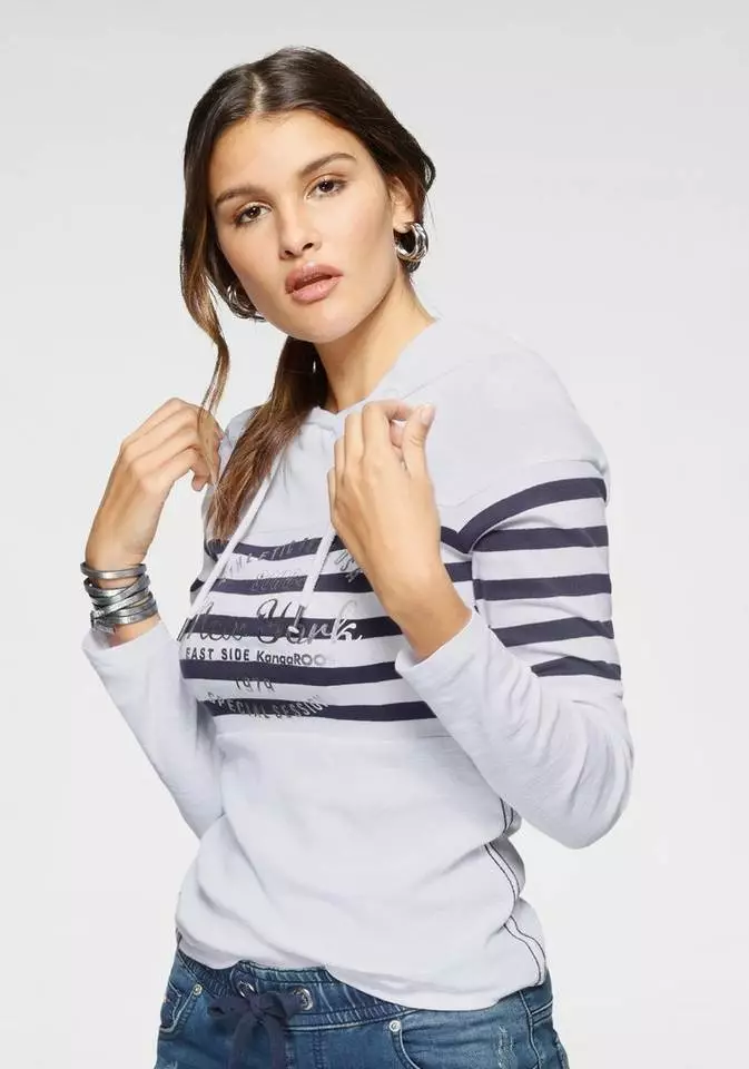 KangaROOS Kapuzenshirt mit goldschimmerndem Metallic-Print im Collage-Style Weiß-marine, Schwarz-weiß 1 KangaROOS Kapuzenshirt mit goldschimmerndem Metallic-Print im Collage-Style Weiß-marine, Schwarz-weiß