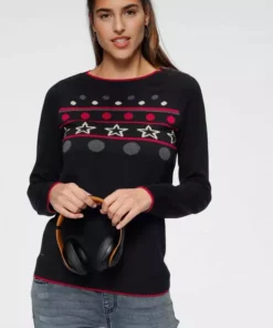 KangaROOS Jacquardpullover mit sportiven Raglan-Ärmeln Marine, Schwarz