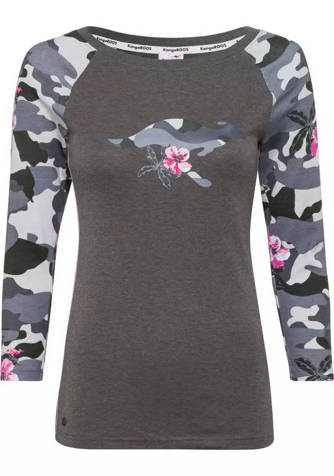 KangaROOS 3/4-Arm-Shirt mit tarnfarbenen Camouflage-Ärmeln und Front-Print Anthrazit-schwarz, Offwhite-tarnfarben 5 KangaROOS 3/4-Arm-Shirt mit tarnfarbenen Camouflage-Ärmeln und Front-Print Anthrazit-schwarz, Offwhite-tarnfarben – Bild 5