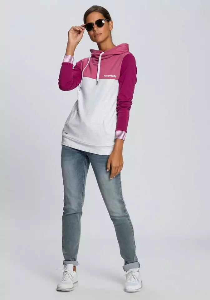 KangaROOS Kapuzensweatshirt mit modischer Kombination aus Color-Blocking und Streifen Beere-rose, Marine-nachtblau, Schwarz-weiß-hellgrau-meliert 4 KangaROOS Kapuzensweatshirt mit modischer Kombination aus Color-Blocking und Streifen Beere-rose, Marine-nachtblau, Schwarz-weiß-hellgrau-meliert – Bild 4