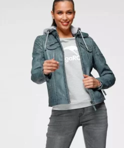 KangaROOS Lederjacke mit Kapuze aus Shirt-Ware Graublau-washed, Schwarz-washed, Stone-washed