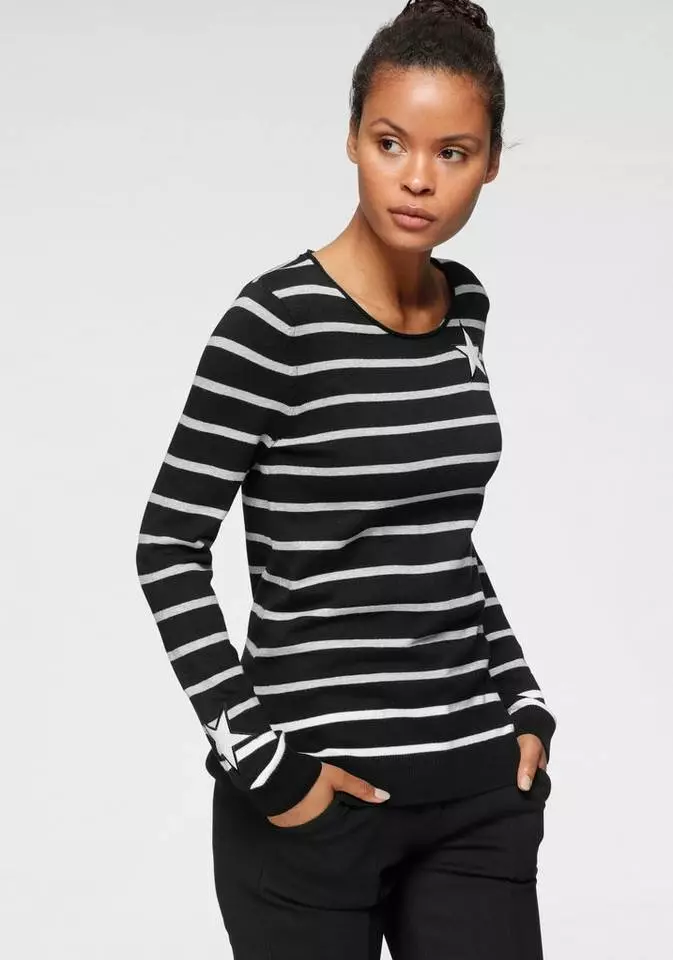 KangaROOS Streifenpullover mit kontrastfarbigen, aufgenähten Sternen Schwarz-grau-wollweiß-gestreift, Blau-weiß-rosa-gestreift, Wollweiß-blau-hellpink-gestreift 8 KangaROOS Streifenpullover mit kontrastfarbigen, aufgenähten Sternen Schwarz-grau-wollweiß-gestreift, Blau-weiß-rosa-gestreift, Wollweiß-blau-hellpink-gestreift – Bild 8