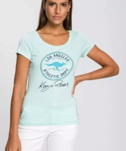 KangaROOS T-Shirt mit großem Retro Label-Druck vorne Weiß, Schwarz, Türkis, Marine