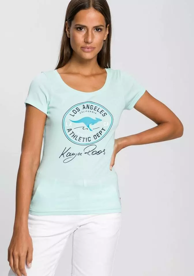 KangaROOS T-Shirt mit großem Retro Label-Druck vorne Weiß, Schwarz, Türkis, Marine 1 KangaROOS T-Shirt mit großem Retro Label-Druck vorne Weiß, Schwarz, Türkis, Marine