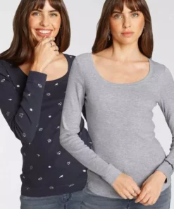 KangaROOS Langarmshirt (Packung, 2er-Pack) im Doppelpack 1x uni + 1x bedruckt - NEUE KOLLEKTION Weiß-schwarz, Marine-hellgrau-meliert