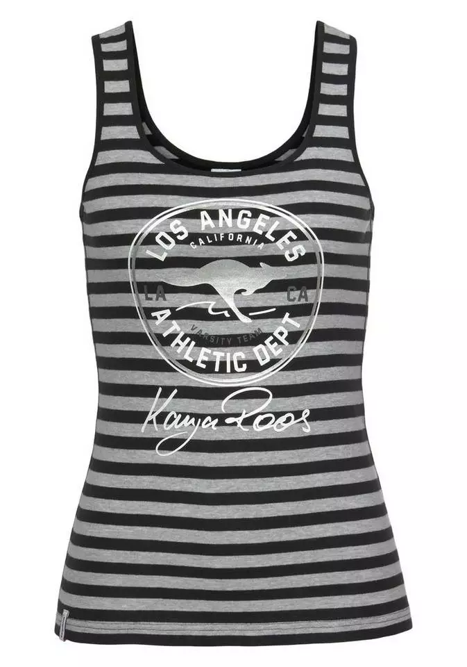 KangaROOS Tanktop mit großem Marken-Logo im Brustbereich Marine-weiß-gestreift, Himbeere-gestreift, Hellblau-weiß, Schwarz-hellgrau-meliert 6 KangaROOS Tanktop mit großem Marken-Logo im Brustbereich Marine-weiß-gestreift, Himbeere-gestreift, Hellblau-weiß, Schwarz-hellgrau-meliert – Bild 6